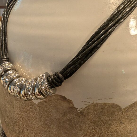 Silver Beaded Choker Necklace, seven strand - Picture 3 of 6